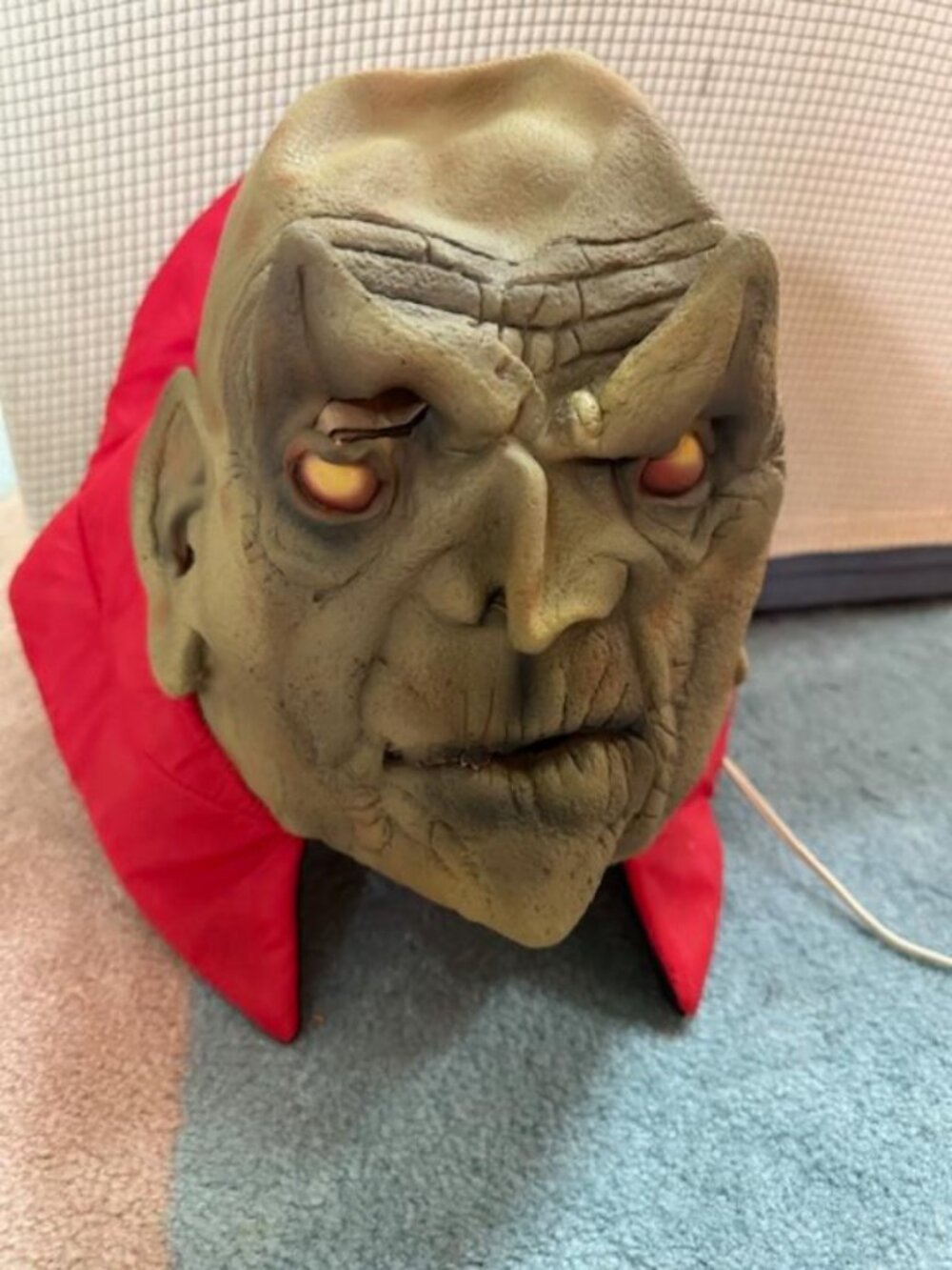 Vintage Halloween Monster Mask w/ Collar - Latex Wrinkled Dracula Demon Costume